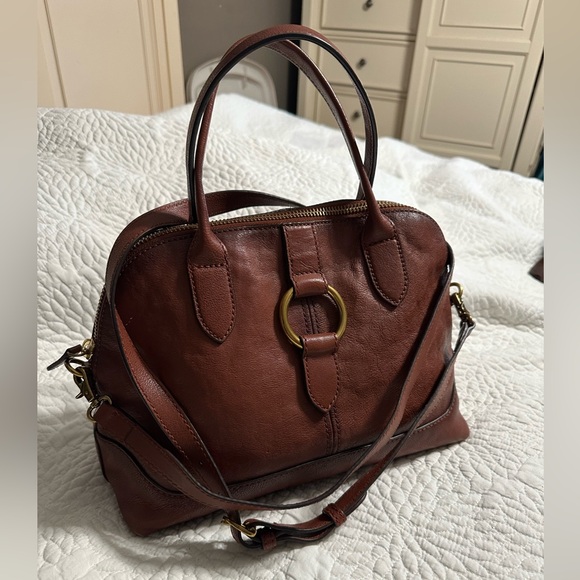 Frye Ring Dome Cognac Brown Satchel Shoulder Handbag 2 Ways to Carry *BEAUTIFUL* - Picture 7 of 16